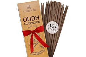 CALMVEDA Mystic Oud Agarwood Incense Sticks - (40+Sticks, 9 inch) Thick Natural Resin Incense Made from Assam Oudh Chips, Clean Charcoal Free | Infuse Luxury with These Exotic Oud Incense (Burn Time 45+ mins)