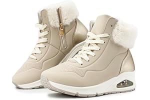 JOMIX Damskie zimowe botki, z ciepłą podszewką, buty typu sneaker z futrzanym kołnierzem, koturn, poduszka powietrzna, antypoślizgowa podeszwa, zamek błyskawiczny, sznurowanie, lekkie, wygodne, na