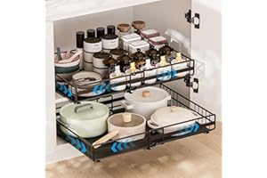 Carastek 2 Piezas Cajón Telescópico Cajones Extraibles Armario Cocina Cajón Deslizante Para Alacena Cajón de Cocina Extensible Organizador de Cajones Ancho Ajustable 31-50cm/32-52cm, Sin Taladrar