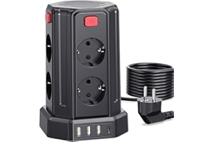 Steckdosenleiste mit 4 USB, Sameriver 8 Fach Mehrfachsteckdose Überspannungsschutz, Steckdosenleiste Steckdose mit Schalter, 3M Verlängerungskabel,Steckdosenturm Mehrfachstecker für Zuhause,Büro