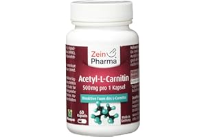 ‎ZEINPHARMA ZeinPharma Acetyl-L-Carnitin 500 mg 60 Kapseln (3 Wochen Vorrat) Glutenfrei, vegan, koscher & halal Hergestellt in Deutschland, 36 g, mehrfarbig
