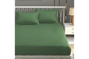 Homefab India 160 TC Stripe Glace Cotton Double BedSheet with 2 Pillow Covers - (90x90 inches) - Dark Green