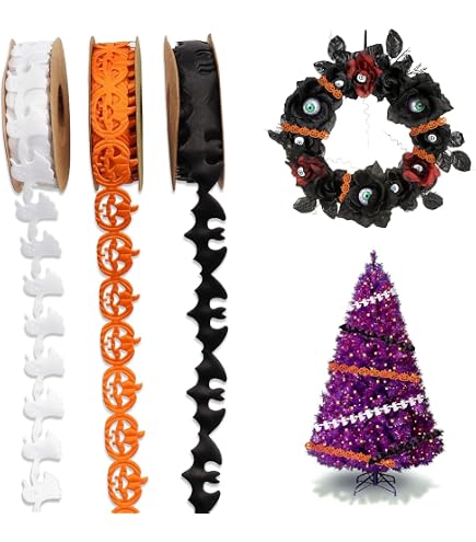 HOWAF Halloween Ripsbänder – 12 Rollen Dekoband Mit Gruselmotiven Für DIY & Party