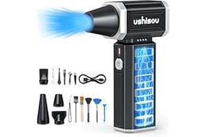 USHISOU Soffiatore Elettrico Polvere Aria Compressa: 15,0000 RPM Regolazione Continua Della Velocità 7500mAh Batteria Rimuovi Polvere Aria Compressa PC– per la Pulizia del PC Computer Laptop Tastiere Auto