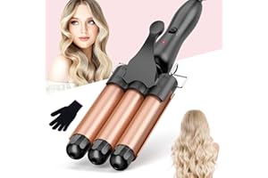 BESTOPE RAY Hair Curler 25mm, 3 Barrel Hair Waver with 30s Quick Heating, Curling Iron with 2 Temperature Control, Heat-Resistant Glove for Long Medium Short Hair