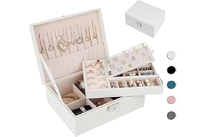 Homtibrm Jewellery Organiser Box for Women Girls, 2-Layer Large Jewelry Storage Case for Necklaces Rings Earrings Bracelets