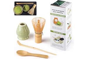 ADMYGO Matcha Kit 4 pezzi Matcha Set, Kit Matcha, include frusta Matcha in bambù, cucchiaio tradizionale, cucchiaio da tè, supporto per frusta Matcha, il set perfetto per preparare una tazza, Verde maculato