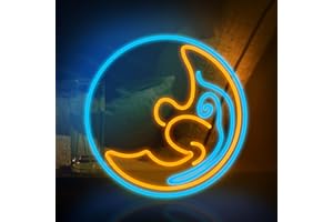 Eufrozy 10 Dimmable Luna Neon Sign, Freaky Moon Neon Light Acrylic Plate Powered by USB with Switch, 36 * 33cm LED Neon Blue Wall Signs Art for Bar Party Bedroom Home Decoration Birthday Gifts