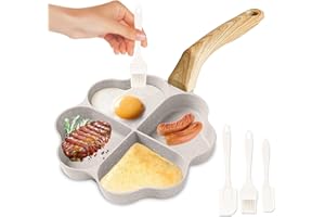 PRITOK Poêle à Œufs en Forme de Cœur à 4 Trous - Anti-Adhésive Avec 3 Spatules en Silicone, Poignée en Bois - Pour Pancakes, Omelettes, Crêpes