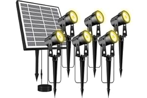 Totofac Foco Solar Exterior, 6 en 1 Luces Solares de Exterior, 3000K Blanca Cálido, 4 Brillos Optionale, Luz Led Solar Jardin Impermeable IP65 para Jardín, Camino, Césped, Terraza
