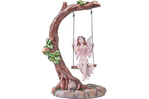 Pelle & Sol 14cm Fairy Swinging on Tree Statue Ornament - Resin Outdoor Garden Accessories, Fairy Figurines Statue for DIY Home Decoration