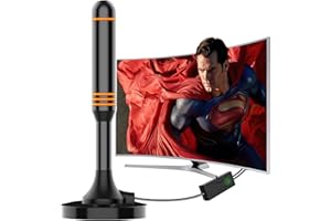 BIGEFEIXU Antenna TV Interna - Amplificatore Antenna TV Facile Installazione, Long Range Reception Antenna TV Interna Amplificata Potente Support 4K 1080p VHF UHF DVB-T, Cavo Coassiale 5 Metri