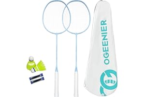 OGEENIER Raquette de Badminton Professionnelle légère avec 2 Bandes de préhension et 2 Volants et 1 Sac pour Raquette de Badminton pour 2 Personnes