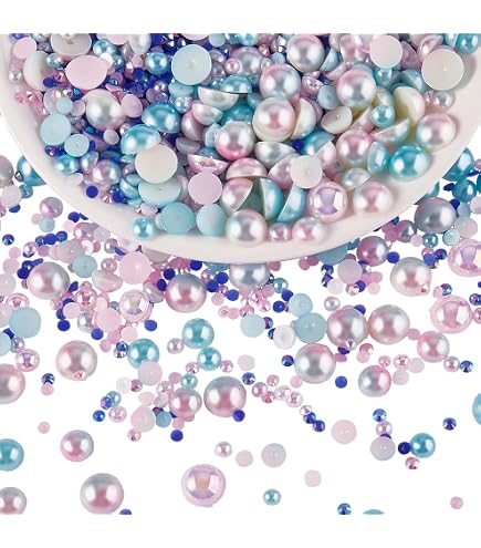 1000Demi-Rond Perles, 6 mm 10 couleurs de perles colorées rondes, demi-sphère, dos plat, pour le scrapbooking, l'artisanat, le bricolage