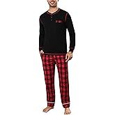 Litherday Pyjama Long à Carreaux pour Homme, 2 pièces, 100% Coton, avec col Rond, Pyjama d'hiver
