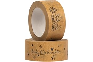MASHPAPER Frohe Weihnachten Dekoklebeband für festliche Verpackung - Umweltfreundliches Papierklebeband mit starkem Halt, 50mm breit, 50m lang