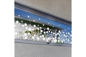 WandSticker4U®- Pegatinas ventanas primavera flores CAMPO de FLORES blanco reutilizables (88x25 cm) I Vinilo ventanas flores plantas I Decoración ventana salón dormitorio verano GRANDE (no adhesivo)