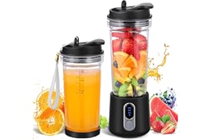 SOLVIEW Portable Blender Smoothie Maker to Go, 500 ml Smoothie Mixer with 4 Rustproof Blades, Crushes Ice & Fruit, USB Rechargeable Mini Stand Mixer with Straw, Travel Lid and Brush, Black