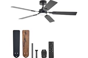 CO-Z Deckenventilator mit Beleuchtung 132 cm LED-Leuchte 5 zweiseitigen Blättern aus ABS und Holz mit Fernbedienung & Speicherfunktion Leiser DC-Motor für Innen und überdachten Außenbereich