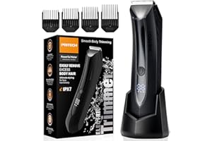 PRITECH Rasoio per peli del corpo da uomo per peli pubici – Regolatore a palla bagnato/asciutto con lama in ceramica, toelettatore per il corpo ricaricabile per uomini con dock di ricarica in piedi,