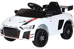 Baroni Toys Macchina Elettrica per Bambini 6V con Telecomando, Musica, Luci LED e Sedile in Ecopelle – Auto Elettrica 3-5 km/h per Bambini da 1 a Anni, Stile Sportivo Bianca