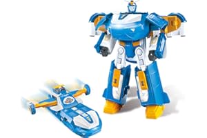 Super Wings World Aircraft Robot con luz Fresca y Efectos de Sonido, con un Juguete Jett Transform-a-BOT de 2 Pulgadas para niños de más de 3 años