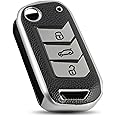 SHOPOFLUX TPU Leather Key Cover Compatible with Mahindra Scorpio N | 3XO | XUV 300 | Marazzo | XUV 700 | XUV 400 ev | Bolero | Thar 3 Button Flip Key (Black Silver)