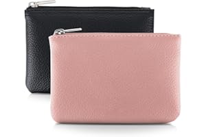 TIESOME 2 pièces Porte-Monnaie à Fermeture éclair à Motif Litchi en PU Portable Porte-Monnaie pour Femmes Mini Pochette de Monnaie Carte (Noir Rose)