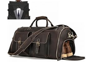 NEWSBIRDS Reisetasche Herren echt Leder, Kleidersack Reisetasche Anzugsack 2 in 1 Garment Bag mit Schuhfach, Sporttasche Weekender Reisetasche für Herren, 2203 Dunkelbraun