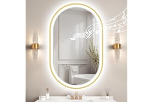 STARLEAD Owalne lustro łazienkowe LED z oświetleniem, 80 x 50 cm, lustro łazienkowe z Bluetooth, możliwość ściemniania, 3 kolory światła, funkcja zapisu, szkło hartowane HD, IP44, złote lustro