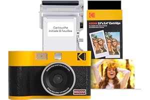 KODAK Mini Shot 2 Era 4PASS 2-in-1 Appareil Photo Instantané et Imprimante Photo Portable (5,3x8,6cm) (Appareil Photo + Paquet avec 38 Feuilles, Jaune)