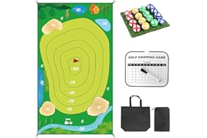 Homgaty Portable Golf Chipping Game Set for Indoor Outdoor Practice, Sticky Mat, Battle Game & Simulator Training, Includes 16 Balls, Chipping Mat, Score Board for Adults Men Women - 150x80cm