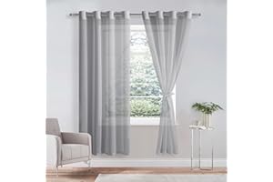 DWCN Sheer - Tenda in voile trasparente con occhielli, 2 pezzi, per soggiorno, camera da letto, grigio, 160 x 140 cm (altezza x larghezza)
