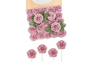 ‎N&T NIETING N&T NIETING Künstliche Blumen Glitter Rosen, 25 Stück Gefälschte DIY Rose Blumen mit Stiel für Hochzeit Sträuße Mittelstücke Arrangement Party Baby Dusche Weihnachtsschmuck und Home Decor(Rosa)