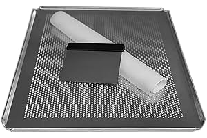 LEHRMANN GMBH LEHRMANN Kit de pâtisserie 3 pièces Plaque de cuisson 44 x 35 cm perforée Tapis en silicone Grattoir à pâte en acier inoxydable pour la cuisson des pizzas à la maison