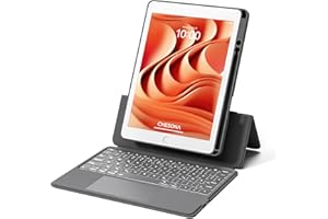 ‎CHESONA CHESONA iPad 9 Generation Hülle mit Tastatur, Backstand Rugged Taststur für iPad 10.2 9/8/7 Generation mit Touchpad, Magnetische Abnehmbare Hülle, 15°-180° Verstellbarer Ständer, QWERTZ Tastatur, Grau