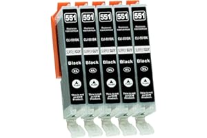 Supply Guy 5 kartridże z czipem kompatybilne z CLI-551 BK foto czarny IP7250 IP8750 IX6850 MG5450 MG5550 MG5650 MG5655 MG6350 MG6450 MG6650 MG7150 MG7550 MX725 MX925