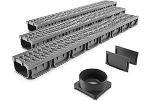 STANDARTPARK Kit Canal de Drenaje para Ducha y Piscina VODALAND Easy 2-3 Metros, Color Gris - Canaleta de Desagüe con Rejilla para Jardín, Aguas Pluviales y Terraza - Canaletas Galvanizadas VODALAND