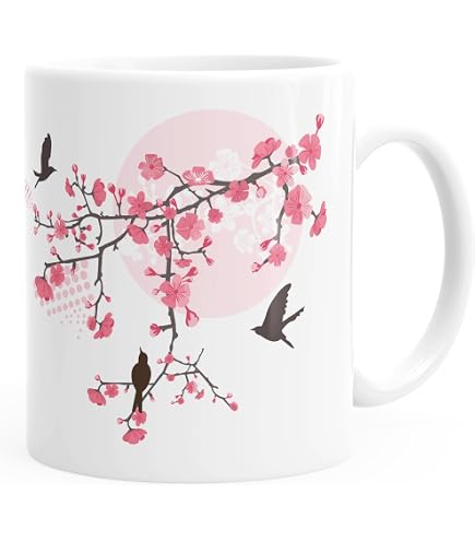TeaLogic Kirschblüten-Tasse – Weiß-Rosa Porzellan, 0,32 Liter | Blumen-Tasse Für Tee & Kaffee