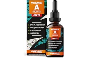 ‎PROFUEL Vitamin A Tropfen FORTE - 1000 µg pro Tropfen - 1800 Tropf. mit Vitamin A aus Retinylpalmitat - optimal hochdosiert & bioverfügbar - laborgeprüft mit Zertifikat - 100% vegan