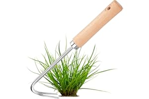 PAYFULLY Unkrautstecher Edelstahl Garten Manueller Weeder Wurzeljäter Gartengerät Unkrautjäter mit Holzgriff Manueller Weeder für Garten zum Graben, Umpflanzen, Jäten