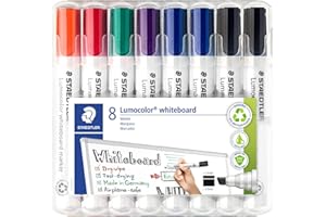 Staedtler Lumocolor 351 B WP8X - Pennarello per lavagna bianca (punta a scalpello ca. 2 o 5 mm di larghezza, set con 8 pennarelli di alta qualità, cancellabile a secco e senza residui di lavagna)