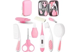HAGOT Baby Healthcare and Grooming Kit, Newborn Baby Care Accessories with Hair Brush, Comb, Nail Clippers, Thermometer, for Newborn Girls Boys(14 in 1, Pink)