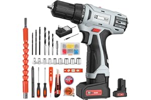 FADAKWALT 24V Perceuse Visseuse Sans Fil Kit, Visseuse Devisseuse Sans Fil, Perceuse 21 + 1 Réglages de Couple, 0-400 / 1500RPM Vitesse, 3/8" Mandrin, 2 Batteries et Chargeur.