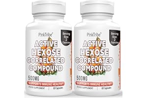 P!NKTRIBE Active Hexose Correlated Compound 500mg - Supports Immune Health, Liver Function & T-Cell/Natural Killer Cell Activity - 120 Veggie Capsules (Pack of 2)
