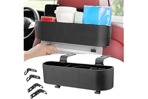 xiruiubao Organizador Asiento Coche, Multifuncional Caja de Almacenamiento de Reposacabezas Trasero de Coche con Portavasos y Gancho para Niños y Adultos, Accesorios para Auto (Negro)