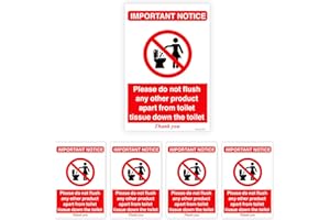 SARA PRINTS Pack of 5 Do Not Flush Toilet Signs Self adhesive Waterproof Vinyl Toilet Tissue Disposal Sign 75mmx100mm V1161