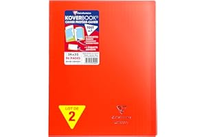 Clairefontaine 981404AMZC Un lot de 2 Cahiers Agrafés Koverbook 24x32 cm - 96 Pages Grands Carreaux - Papier Blanc 90 g - Couverture Polypro - Couleur : Rouge