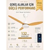 Akıllı Tavan Vantilat&ouml;r&uuml; 132 cm &ndash; Kumandalı & App Kontroll&uuml; &ndash; 6 Kademeli Sessiz LED Tavan Fanı &ndash; 3 Işık Modlu &ndash; Yaz/Kış Modu 