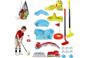 CT SPORTS Kids Golf Set - Colourful Mini Crazy Golf Game with Plastic Golf Clubs, Balls, Flag, Customisable Golf Obstacles & Carry Bag, Fun Indoor & Outdoor Garden Toy, for Boys & Girls Aged 3-8